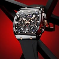 OLEVS Black Watches for Men Luxury Tonneau Square Skeleton Dress Mens Watch — image 8