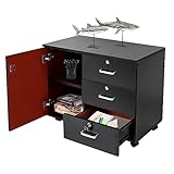HETEPPTR Mobile File Cabinet 3-Drawer Dresser Chest with Door and Lock 70x40x56CM for Home, Office, School Hotel (Black)