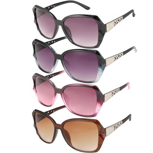 4 Pcs Women Large Sunglasses UV 400 Glasses Oversized Classic Trend Ladies Sunglasses with Shiny Large Frame