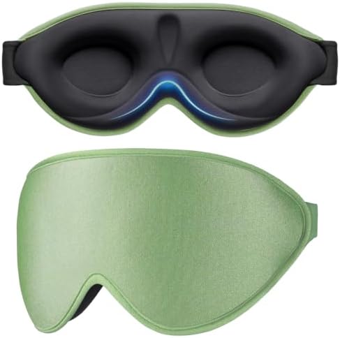 Gritin Schlafmaske für Seitenschläfer 3D Schlafbrille Bequem,Lichtgrün | Verstellbar Gummiband, Lichtblockierend und Atmungsaktiv, Ergonomisch Augenmaske für Mann und Frau, 2 Paar