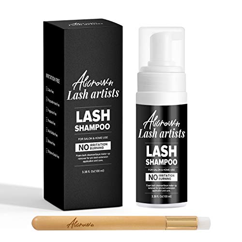 Eyelash Extension Shampoo & Brush (100 ml), Foaming Eyelid Cleanser For Natural Lashes Extension Makeup & Mascara Remover Professional Salon or Self Userofessional Salon or Self Use