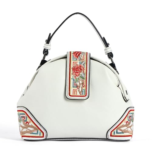 Image of EXOTIC Zenvira Artisan Satchel Bag with Embroidered Detailing, Structured Silhouette, Detachable Sling Strap Purse