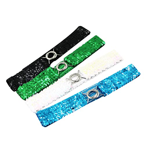 AIBEARTY 4 Pack Women Girls Sparkly Glitter Sequin Stretchy Elastic Waist Belt Wide Dress Belt Corset Cinch Belt2