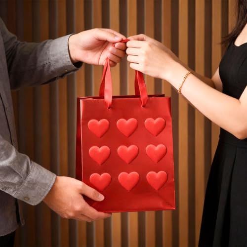 Image of Prettykrafts Premium Red Heart Gift Bag | Pack of 1 | 25x20x10 cm | Large Size | Reusable & Eco-Friendly Paper Bags for Gifting, Parties, Return Gifts, Shopping and Special Occasions
