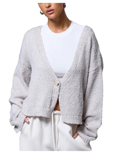 Floerns Women's Casual Long Sleeve Cardigan V Neck Oversized Knitted Sweater
