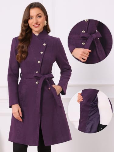 Image of Allegra K Pea Coats for Women Long Winter Stand Collar Belted Single Breasted Trench Coat 2025