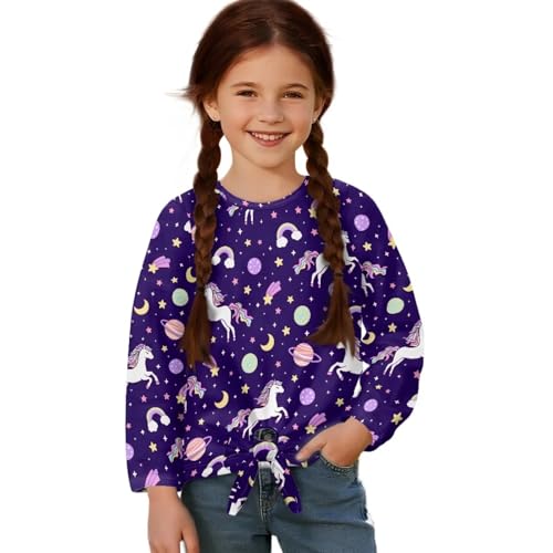 Girl Blouses with Tie Hem Fall Casual Tops Kid Fit Long Sleeve Shirts Spring Dress Clothes Size 5-12 Years Old