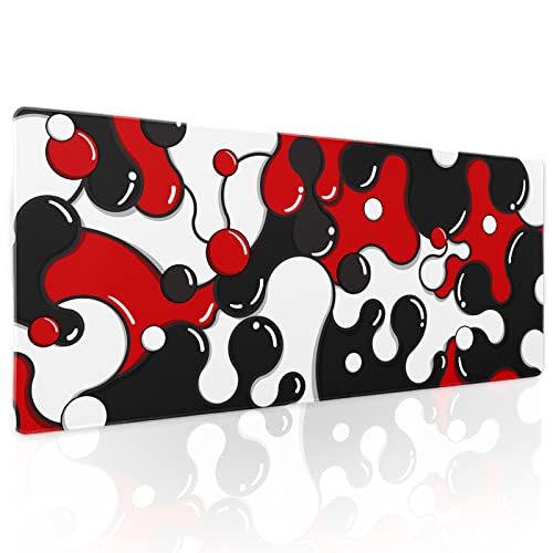 Image of Red Black White Mouse Pad Anime Cool Geometric Japanese Extended Desk Mat 80X30cm Non-Slip Rubber Base Stitched Edge Large XL Mousepad for Desk Gaming Laptop Desktop,31.5x11.8 Inch