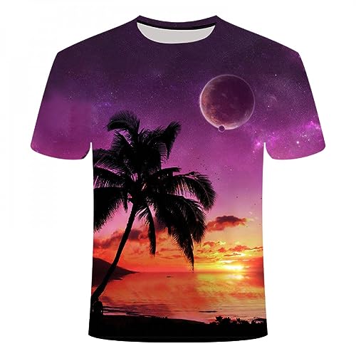CHSLO Unisex 3D T-Shirts Summer Palm Tree Graphic T Shirts for Men Fashion Natural Scenery Pattern T-Shirt Casual 3D Print T-Shirts with Short Sleeves