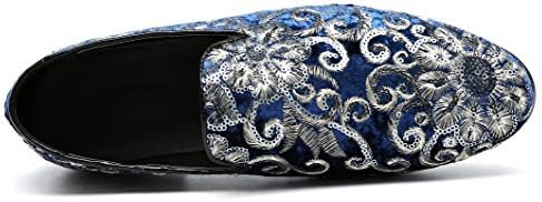 Santimon Mens Loafers Velvet Sequins Embroidered Smoking Slippers Dress Shoes Wedding Moccasins Slip-on Flats Blue 11 D(M) US | Image 2