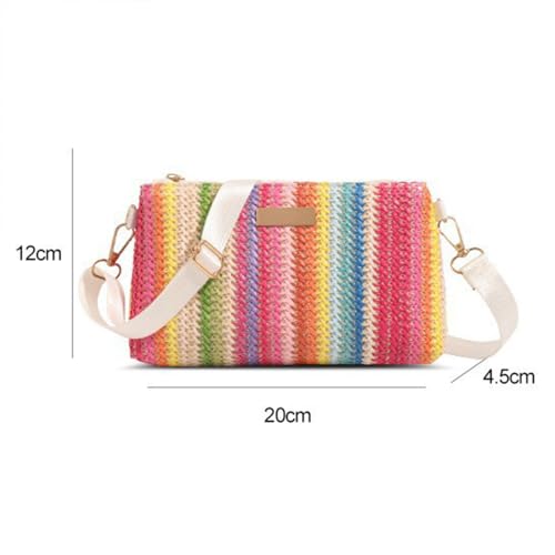 Bolso tote de paja para mujer, con rayas arcoíris, informal, para playa, hombro y cruzado, verano y vacaciones miniatura 6