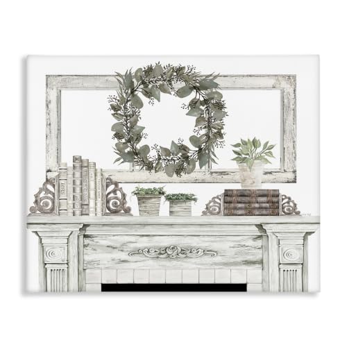 Stupell Industries Festive Wreath Fireplace, 16 x 20 Inch Canvas Wall Art