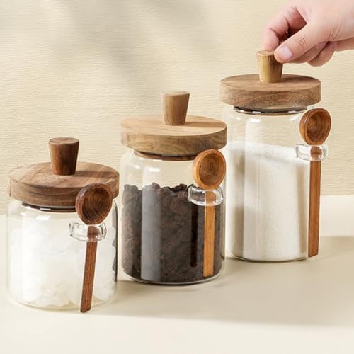 Bote de cristal de 550ml con tapa de madera Garneck para café 6