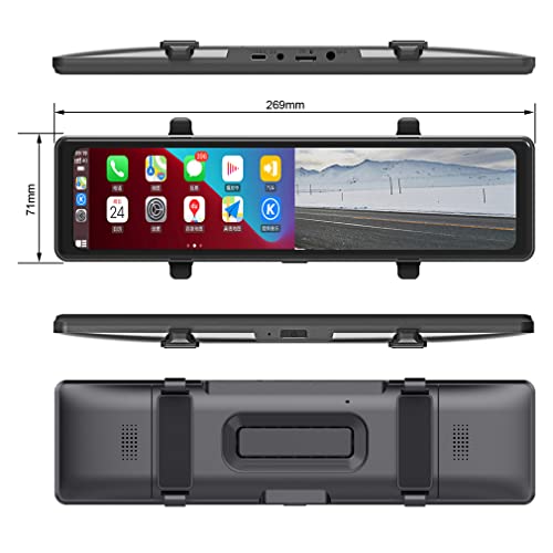 3 câmeras Dash Cam espelho retrovisor de 12 polegadas sem fio Bluetooth Carplay Android Auto 2,5K 25