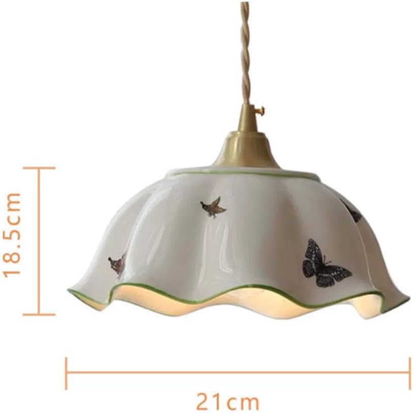 French Flower Shape Glass Pendant Light Fixture White Pleated Ceramic Nordic Brass Chandelier Butterfly Vintage Modern Ceiling Hanging Lamp for Dining Room Kitchen Island Farmhouse