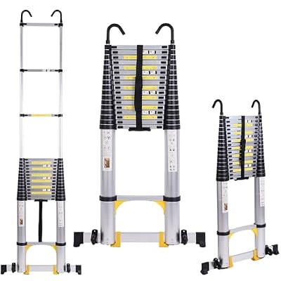 Telescoping Extension Ladder 26.2FT, Aluminum Lightweight Extension Ladder with Locking Mechanism,Heavy Duty RV Collapsible Ladder for Household, Outdoor Work 330 lbs Load