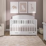 JPMA & Greenguard Gold Certified Dream On Me Storybrooke 5 in 1 Convertible Crib with Under Drawer in White, Made of Sustainable Pinewood, Non-Toxic Water-Based Paint Finish