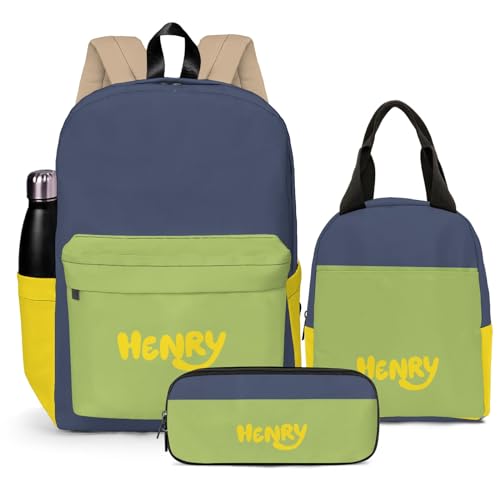 HUTARIO Personalized Backpack for School, Boys Kids Name Bookbag Elementary School Backpack Set with Lunch Bag Box and Pencil Case, Waterproof Lightweight 16.8”