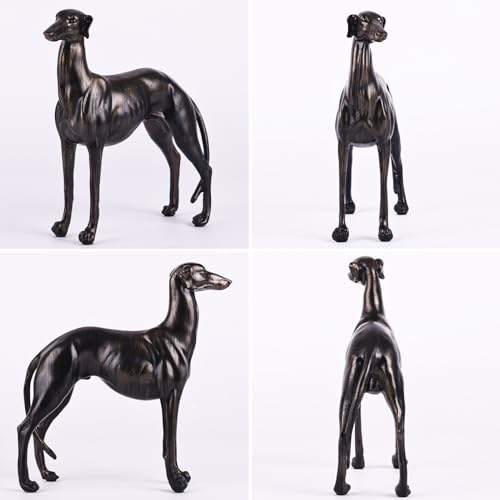 Estatua decorativa de perro lebrel en resina con acabado bronce miniatura 5