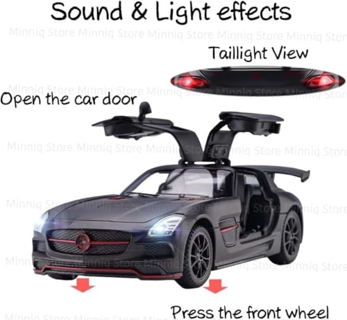 Image of 1 /32 Merceedes Benz SLS AMG GT Future Model Car - Exclusive Alloy Metal Pullback Toy with Openable Doors, Lights, and Music for Kids (1:32 Merceedes SLS- Black)