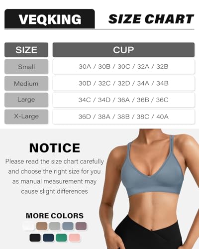 Image of VEQKING Seamless V-Neck Cross Back Women Sports Bra for Small Chest, 3 Pack | Made for A-C Cups, Spaghetti Straps, Removable Padded, Comfort Wireless for Low Impact Workout: Yoga, Lounging & Daily Wear