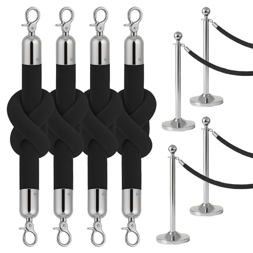 4 PCS Black Velvet Rope - 5 Ft Black Velvet Rope for Ceremonies Safe for Parties Crowd Queue Line Control Hanging Stanchion Tape by Chambridge - Used condition - US$27.19