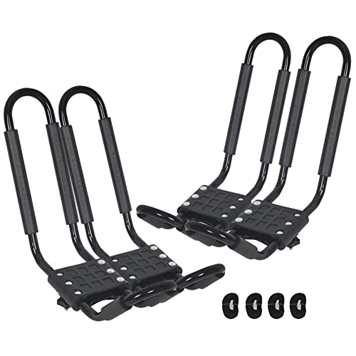 HECASA Universal J-Bar Rack Kayak Roof Rack Top Mount Crossbar Carrier Canoe SUP Surfboard Ski Board Top Mount Crossbar Car SUV Truck 2 Pair