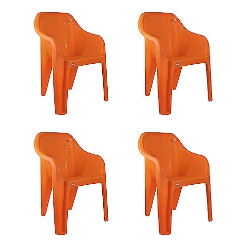 Cello Dynamo Chair Set Pack of 4 - Orange (Plastic) | Strong and Durable | Easy to Clean | Chair for Living Room, Bed Room, Kitchen, Office Room, Outdoor | 3 Years Warranty