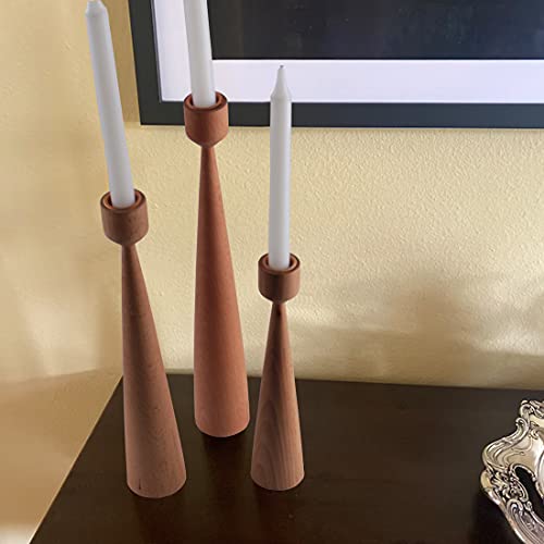Wooden Set Of 3 Candlesticks - Handmade Natural Wood Candlestick Holder - For Wedding/Party/Spa/Meditation/Dining/Coffee Table/Home Decor- 9.3" 11" 12.8" H #TOP3