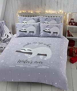 LIZZIE JACOBS New Sloth Pattern Teddy Sherpa Fleece Super Soft Warm Cosy Duvet Cover Sets Teddy Fleece Kids and Adults Quilt Covers Bedding Sets (Single Duvet Set, Silver)