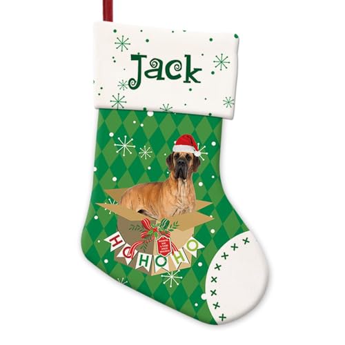 GABSHAIM Great Dane Dog Ho Ho Ho Christmas Stocking Green Snowflake Custom Name Xmas Stockings for Dog Lover Fireplace Hanging Christmas Stockings Style 3
