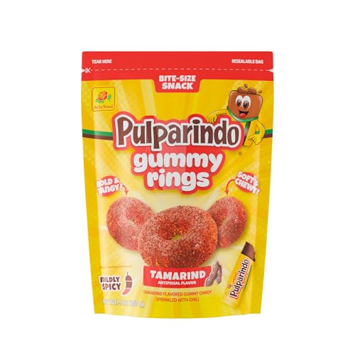 De la Rosa Pulparindo Gummies Rings,Mildly Spicy Soft Chewy Candy,
