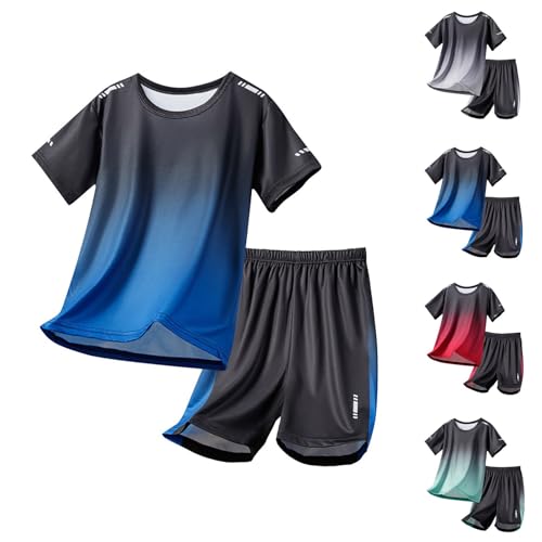 Boys Soccer Sports Jersey Set 2 Piece Short Sleeve Tops Shorts Set Lightweight Breathable Cool Athletic Clothes