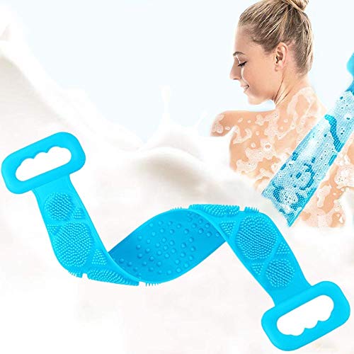 Back Scrubber for shower, Silicone Bath Body Brush, Silicone Body Back Scrubber, Exfoliating Long Double Side, Well Lathers (Blue)
