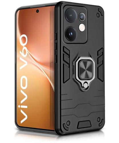 Image of WOW IMAGINE Shock Proof Back Case Mobile Cover for Vivo V60 5G | V60e 5G | Vivo T4 Pro 5G | Back Cover Case (Tough Armor | Hybrid PC + TPU | Ring Holder & in-Built Kickstand | Black)