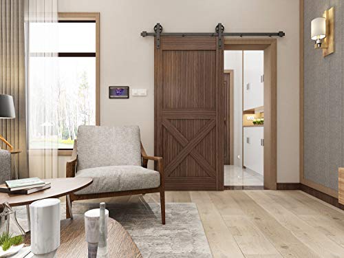 Image of Amazon Basics 6.6 ft Heavy Duty Sliding Barn Door Hardware Kit, Sturdy Big Wheel Design, Easy to Install, Fits 36 inch-40 inch Wide Panel, 1-3 /8 to 1-3 /4 inches Thickness, Black