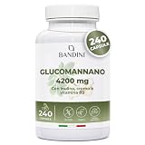 Bandini® GLUCOMANNANO FORTE 4.200 mg per Dose Giornaliera, 240 CAPSULE, Arricchito con Cromo, Vitamina B3 e Inulina, Integratore Alimentare con Formula Ad Alto Dosaggio, 100% Vegan, Made in Italy