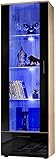 Carcasse en Wotan Mat ExtremeFurniture T40 Vitrine, Carcasse en Wotan Mat/Façade en Noir Brillant + LED Blanches
