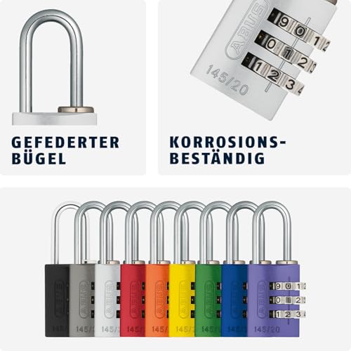 ABUS Zahlenschloss 145/20 Schwarz - Kofferschloss, Spindschloss u. v. m. - Aluminium-Vorhängeschloss - individuell einstellbarer Zahlencode - ABUS-Sicherheitslevel 3