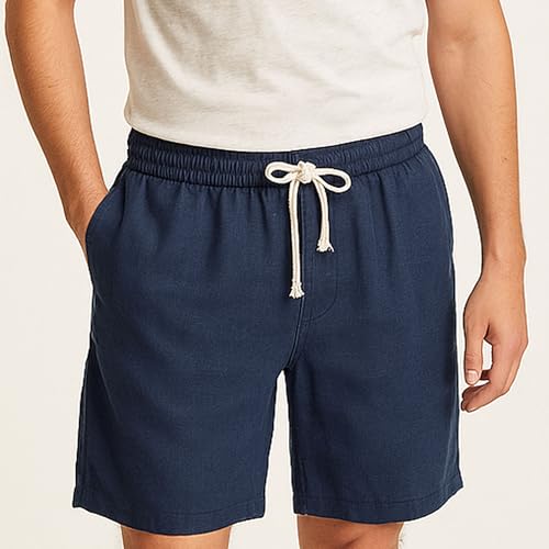 Shorts de lino para hombre con cintura elástica miniatura 2
