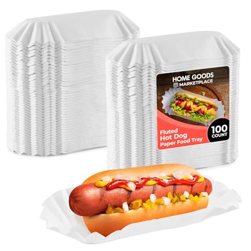 Paper Hot Dog Trays, 100 Count - Disposable Food Trays for Hot Dogs, Fries, and Snacks, White Paper Food containers Disposable Hot Dog Holder for Sandwiches, Street Corn & Picnics