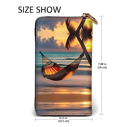 GaxfjRu Hamaca de playa Sunset elegante y funcional para mujer, diseño plegable delgado con cremallera de piel sintética y metal, negro, talla única, clásica, Black, Talla única, Clásico - imagen 4