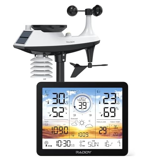 Raddy AG7 Station météo sans fil avec capteur extérieur, thermomètre, hygromètre, écran numérique 7,4", horloge radio-pilotée DCF, moniteur de température et d'humidité avec prévisions météorologiques