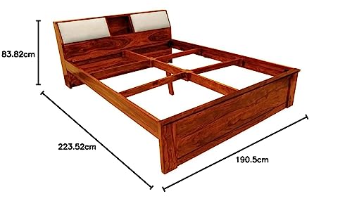 Image of APRODZ Sheesham Wood Allure Bed with Storage (King Size, Honey Finish)