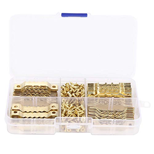 Sawtooth Picture Hangers with Screws, WJ 30021 100pcs Double Sided Sawtooth Hanging Photo Frame Hangers Hooks, 200pcs Screws