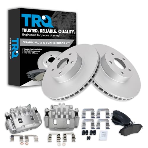 Image of TRQ Front Brake Pad and Rotor Set Ceramic Vented Coated Rotors Calipers | For 2011-2014 Subaru Impreza