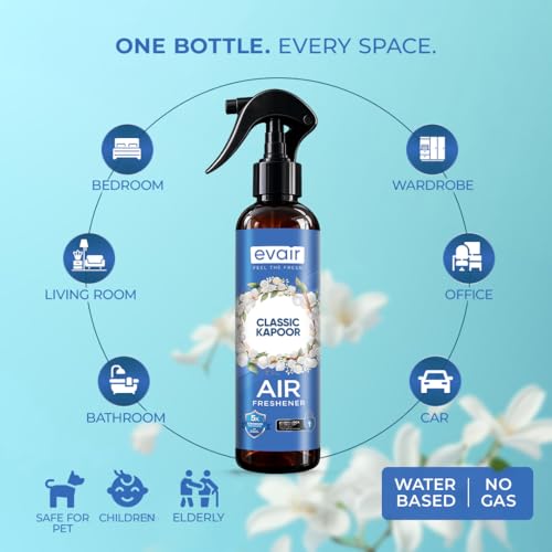 Image of Evair Classic Kapoor Room Freshener Spray | Long Lasting Odour Eliminator | Water Based Air Freshner for Home, Bathroom, Office & Wardrobe | No Gas Formula | AromaLock Technology | 1200+ Spray (200ml)