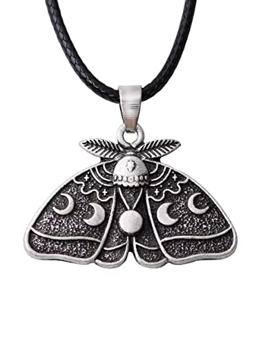 HAQUIL Moth Necklace, Moon Phase Moth Pendant, Wiccan Jewelry Gift for Women