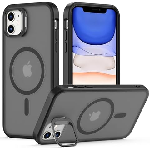 LakiBeibi Compatible with iPhone 11 Case with Camera Stand,Compatible with Magsafe,Military Grade Shockproof Protection Translucent Matte Phone Case for iPhone 11(Black) Cover