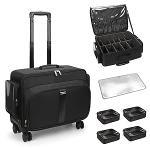 Große Kosmetikkoffer Trolley, Professionelle Beauty Case with 4 Klein Kosmetiktasche, Reise Schminkkoffer für Kosmetik Speicher Organizer, Tragbare Friseurkoffer Rolling Make Up Koffer (FZ241002-1)
